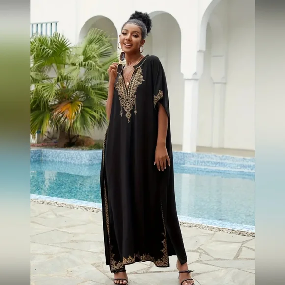 NIP Gorgeous Black And Gold Embroidered Kaften - Picture 5 of 6